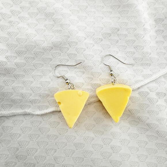 Swiss Cheese Earrings, Novelty Earrings, Imitation Food Earrings, Kitchy Earring - Picture 3 of 4